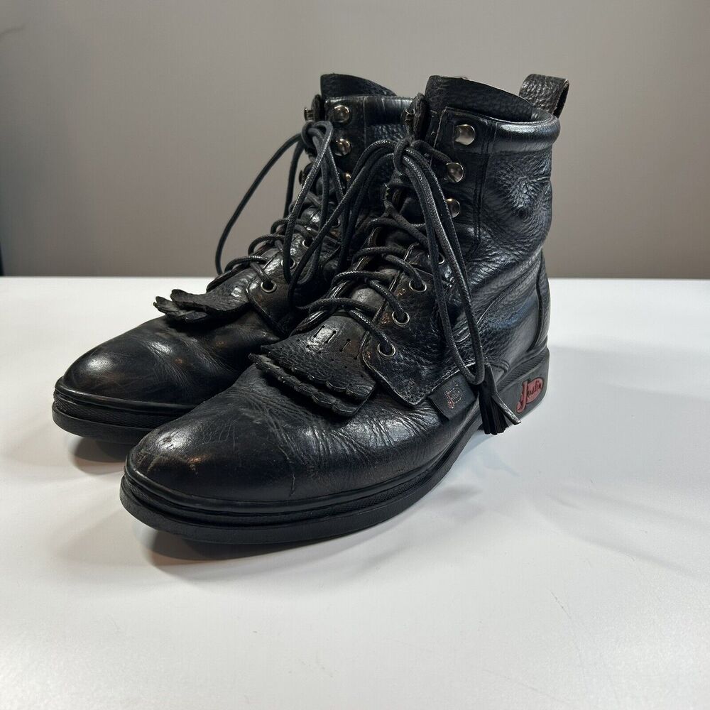 Justin Boots Black Leather Lace-Up Combat Boots